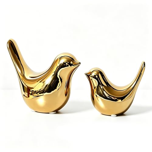 2 Pcs Small Birds Statues Home Decor Ceramic Gold Bird Figurines - color: 2 Pcs Goldbirds
