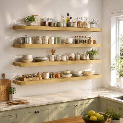 55 Inch Long Floating Shelves for Wall Set of 1, 12"D Wood Grain Shelves - color: Oak, size: 55"Wx12"Dx2"H, 1P