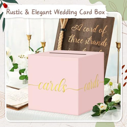 QIKSION Elegant Pink Card Box for Party, Gold Foil Baby Shower Card Box - color: Z07 Pink