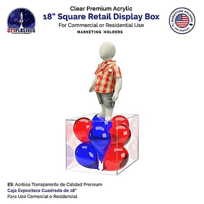 Acrylic Pedestal Display 18 Inch Tall Box Riser Vertical Rectangle Column Clear 5 Sided No Lid Showcase Pedestal Tower Podium Art Display Box by Marketing Holders - size: 18" Cube-Clear