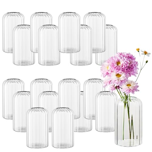 Glass Bud Vases Set of 20, 4.7 Inch Clear Ribbed Bud Vases for Centerpieces - color: 4.7inch-20pcs