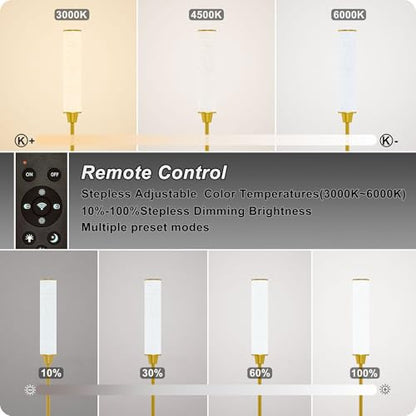 Nukanu Floor Lamp with Remote Control,brassgold,Linen lampshade - color: brassgold+Beige linen