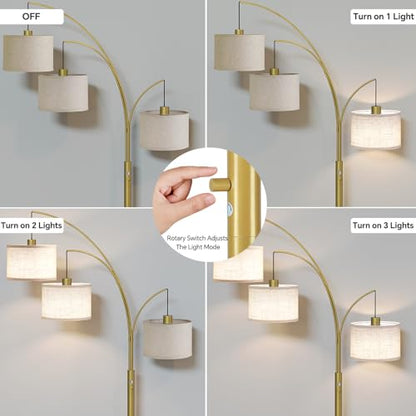 SUNMORY 3 Lights Floor Lamps for Living Room，78" Tall Arc Standing Lamp - color: Gold (Rotary Switch)