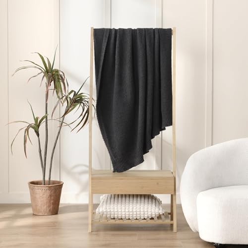 JOOJA Knitted Dark Grey Black Throw Twin Size Blanket Polyester Soft Fleece Blanket for Couch Bed Sofa 60x80 Inches Charcoal Gray - color: Charcoal Grey, size: 60x80