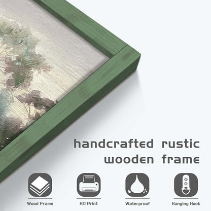 HILL WEST Rustic Landscape Painting Lake Bird Framed Wall Art, 36x24inch - color: Bird, size: 36"L x 24"W