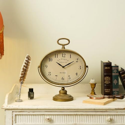 NIKKY HOME Mantel Clock, Gold Vintage Table Clock Silent-Non-Ticking