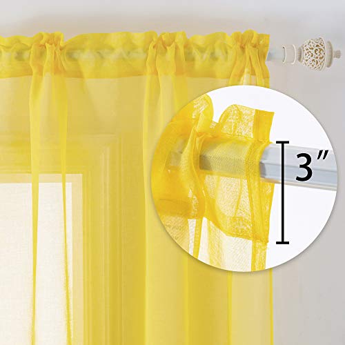 DUALIFE Bright Yellow Sheer Curtains 52 x 63 Inch Length for Living Room and Bedroom Window Voile Drapes Rod Pocket 2 Panels - color: Yellow, size: 52"W x 63"L (Pack of 2)