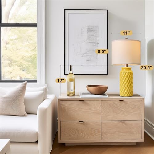 USumkky 20.5" Ceramic Table Lamps Set of 2 - Modern Farmhouse & Boho Style, Bedside Nightstand Lamps for Bedroom, Living Room End Table Lamps, Small Desk Lamp(Yellow) - color: 20.5" Yellow