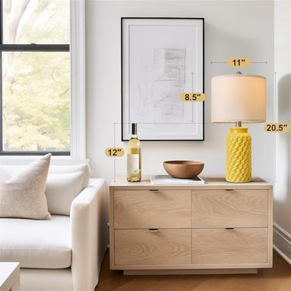 USumkky 20.5" Ceramic Table Lamps Set of 2 - Modern Farmhouse & Boho Style, Bedside Nightstand Lamps for Bedroom, Living Room End Table Lamps, Small Desk Lamp(Yellow) - color: 20.5" Yellow