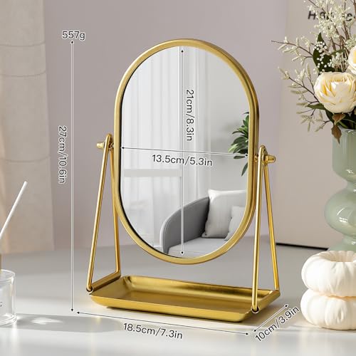 Oval Table Mirror with Storage Base Small Vanity Mirrors Gold - color: Oval-gold