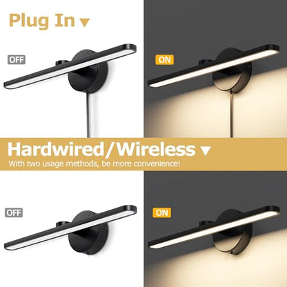 MantoLite LED Vanity Lighting Fixtures, Wall Mounted Plug in Light Fixtures - color: Black, size: 16 inches