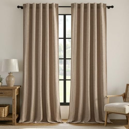 MIULEE Thick Linen Curtains, 42Wx108L, Brown Tan Semi Sheer Linen Textured - color: Brown, size: 42"W x 108"L (Pack of 2)