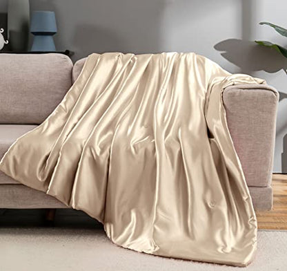 Vonty Taupe Satin Throw Blanket 60x80In, Cooling Silky Wrinkle-Free - color: Taupe, size: 60" x 80"