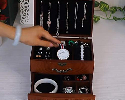 Solid Wooden Jewellery Box Jewelry Storage Box Organizer for Earring Bracelet Gift for Women Girlfriend Birthday Aniversary (Middle)
