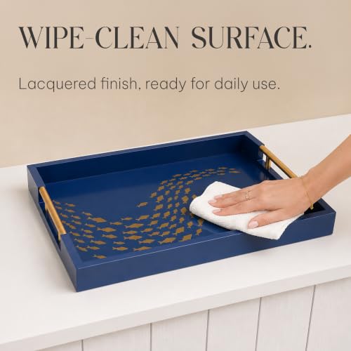 Serving Tray with Gold Fish Design, Navy by Death Decor - style: Navy Blue