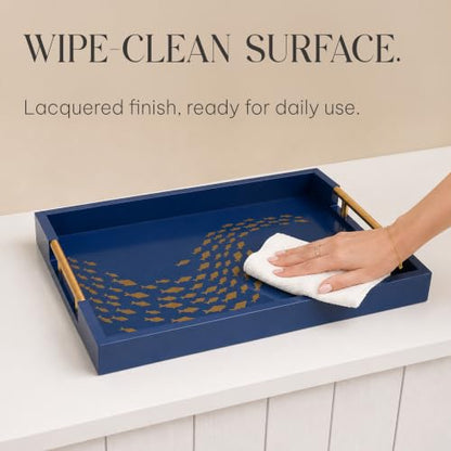 Serving Tray with Gold Fish Design, Navy by Death Decor - style: Navy Blue