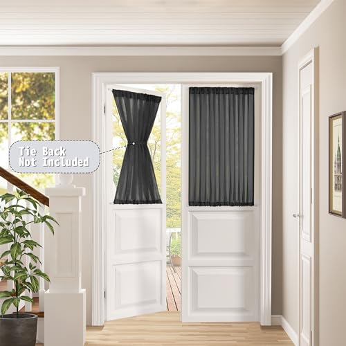 Tollpiz Small Sheer Door Curtain Closet Linen Textured Curtain Sheers Doorway Light Filtering Voile French Door Rod Pocket Curtains Patio Glass Doors, 25 x 40 inches Long, Black, 1 Panel - color: Black, size: 25"W x 40"L (Pack of 1)