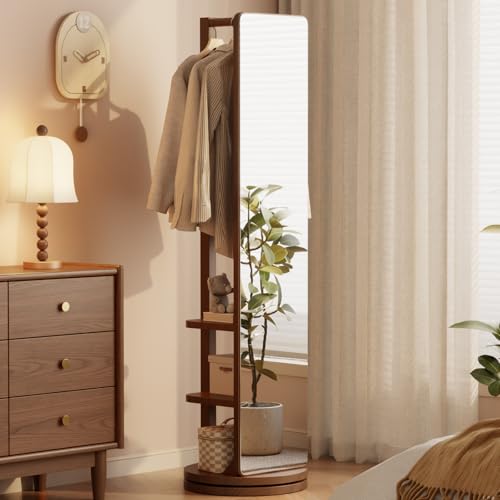 WoodsWhisper Full Length Mirror Coat Rack Solid Wood Floor Mirror 66"x12" Full Length Mirror with Stand Long Mirrors for Bedroom,Living Room (Deep Walnut, 66" Lx12 W) - color: Deep Walnut, size: 66"Lx12"W