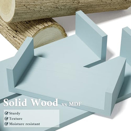 SRIWATANA Blue Floating Shelves, Set of 3 Wood Wall Mounted Display Shelf - color: Blue
