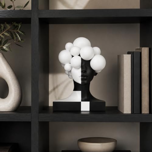 Checkered Modern Abstract Bust Statue for Home Decor, Black and White Art Face Sculpture,Large Resin Woman Head Figurine, Decorative Objects for Bookshelf, Coffee Table, Entryway, Office Desk Decor