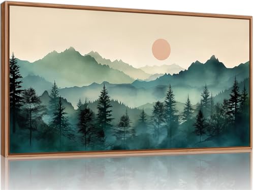 SIGNINART Large Boho Mountain Framed Canvas Wall Art, Nature Pine Tree Wall Painting, Abstract Foggy Forest Wall Decor, Modern Sunrise Art Prints for Bedroom Living Room and Office 20"x40" - color: Large Boho Mountain, size: 40"L x 20"W