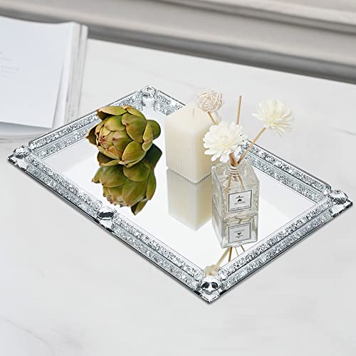 Crystal Glass Tray, 11.8"x7.9" Silver Rectangular Perfume Tray - color: Silver