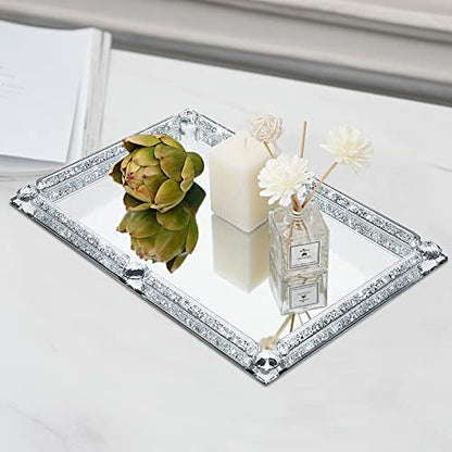 Crystal Glass Tray, 11.8"x7.9" Silver Rectangular Perfume Tray - color: Silver