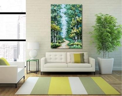 Alenoss Hand Painted Oil Painting on Canvas, Green Textured Wall Art - color: AL-B103