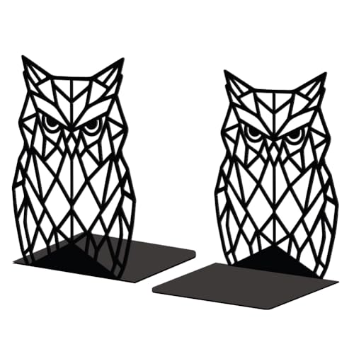 Peacoblue 5.3"x4.3"x7.1" Metal Bookends, Heavy Duty Book Ends for Shelves - style: Geometric Owl