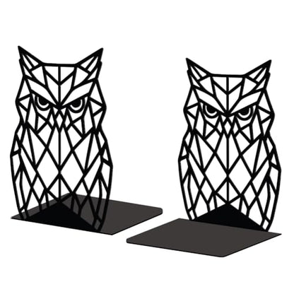 Peacoblue 5.3"x4.3"x7.1" Metal Bookends, Heavy Duty Book Ends for Shelves - style: Geometric Owl