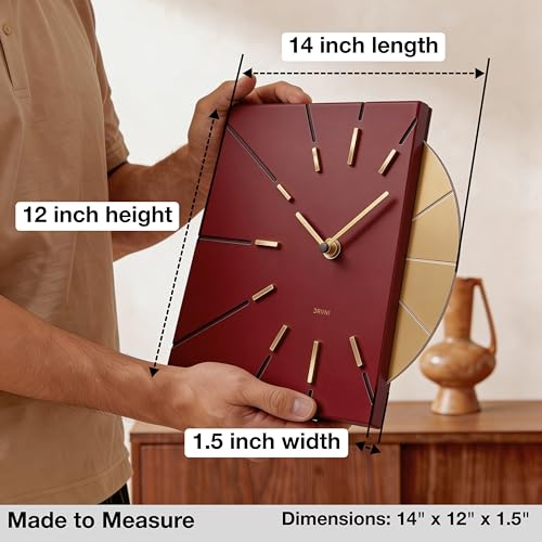 Driini Red and Gold Mid Century Modern Wall Clock, Battery Operated - color: Red