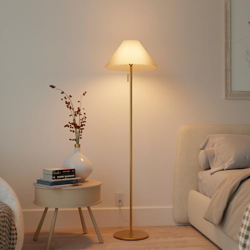 Globe Electric 62" Brass Floor Lamp with Pleated Fabric Shade - color: Brass, Oren
