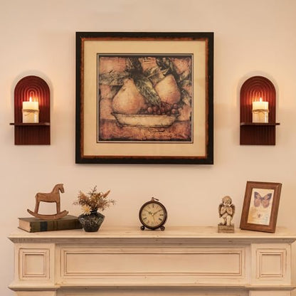 Mid Century Modern Walnut Wall Candle Holder Set of 2 - color: Walnut Color