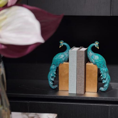 Heavy Duty Bookends Home Decor - Set of 2 Resin Peacock Non-Skid Decorative Bookends Bird Bookends Modern Peacock Statue Decor for Bookshelves Office Desk Living Room 6 * 2.5 * 12 Inch Braxio