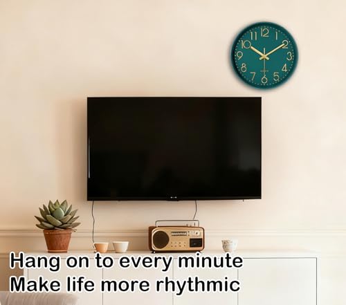 Modern Silent Wall Clock, 12 Inch Wall Clocks Battery Operated Large Number, Non-Ticking Analog Clock with Tempered Glass Quartz Clocks for Living Room Bedroom Office Kitchen, Dark Green - color: Dark Green, size: 12 Inch