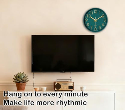 Modern Silent Wall Clock, 12 Inch Wall Clocks Battery Operated Large Number, Non-Ticking Analog Clock with Tempered Glass Quartz Clocks for Living Room Bedroom Office Kitchen, Dark Green - color: Dark Green, size: 12 Inch