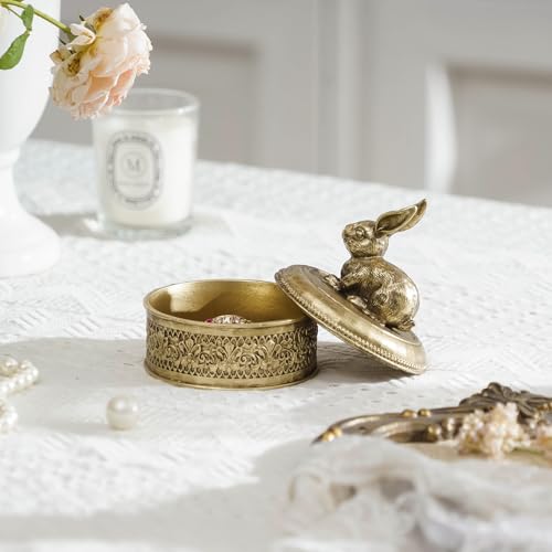 NIKKY HOME Gold Rabbit Jewelry Box, Vintage Mini Trinket Ring Organizer