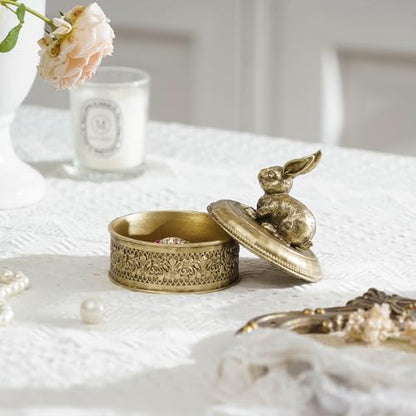NIKKY HOME Gold Rabbit Jewelry Box, Vintage Mini Trinket Ring Organizer