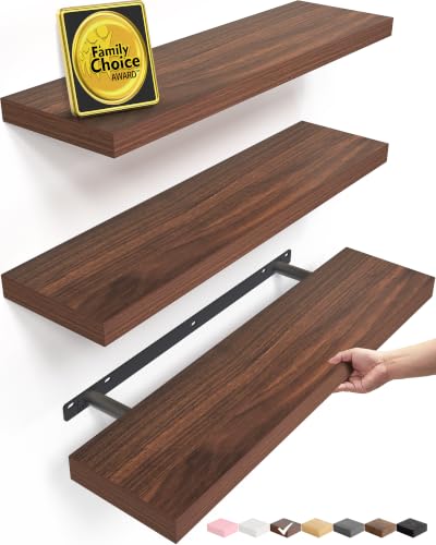 BAYKA Walnut-Like Floating Shelves 22.5in, 3Pack, Wall Mounted Wall Decor - color: E. Walnut-like - Mid-century Modern Style, size: 22.5inches