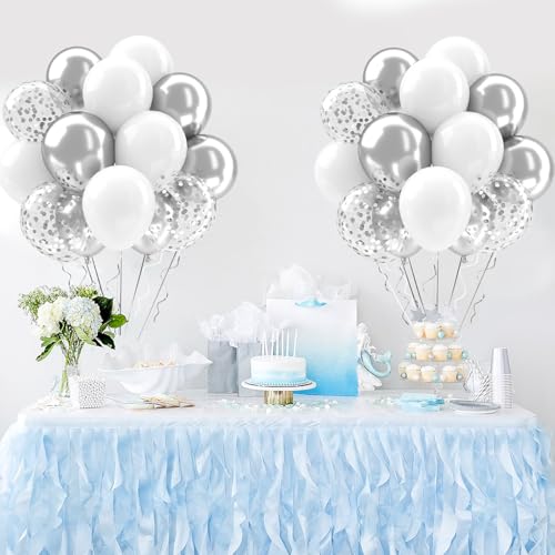 Patimate White and Silver Balloons Set 50 pcs 12 inch - color: White Silver