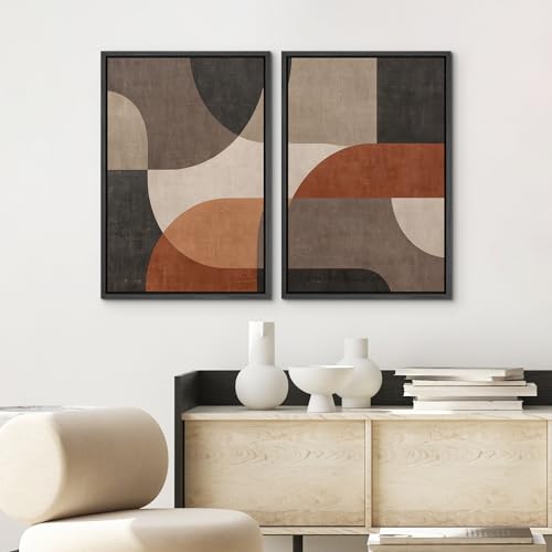 SIGNWIN Framed Canvas Print Wall Art Set Earth Tone Abstract Geometric Shapes Illustrations Graffiti & Street Art Modern Art for Living Room, Bedroom, Office - 16"x24"x2 Black - color: A16-2604-edw12, size: 16"x24"x2 Panels Black
