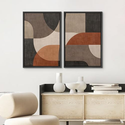 SIGNWIN Framed Canvas Print Wall Art Set Earth Tone Abstract Geometric Shapes Illustrations Graffiti & Street Art Modern Art for Living Room, Bedroom, Office - 16"x24"x2 Black - color: A16-2604-edw12, size: 16"x24"x2 Panels Black
