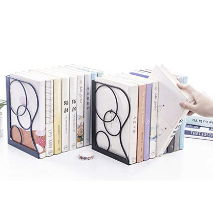 Adjustable Bookends Metal Book Ends for Heavy Book Holder - color: Black-round