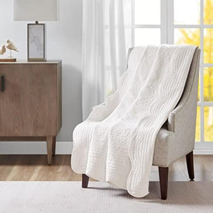 Madison Park Luxe Damask Stitching Throw Blanket, 60"x72" - color: Scalloped Edges White, size: 60"x72"