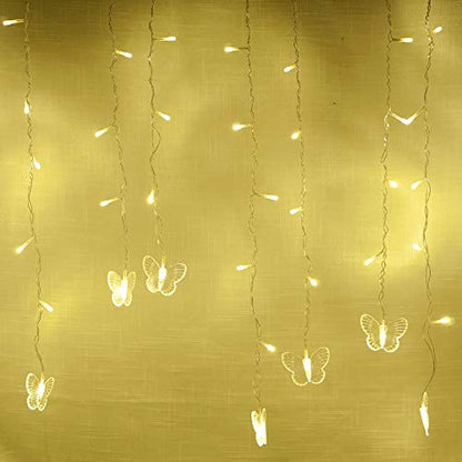 Butterfly Curtain Fairy Lights USB Plug in,8 Modes 120 LED 19.7FT Firefly Twinkle Timer String Lights with Remote, Waterproof Copper Wire for Bedroom Patio Christmas Wedding Party Dorm(Warm White) - color: Warm White