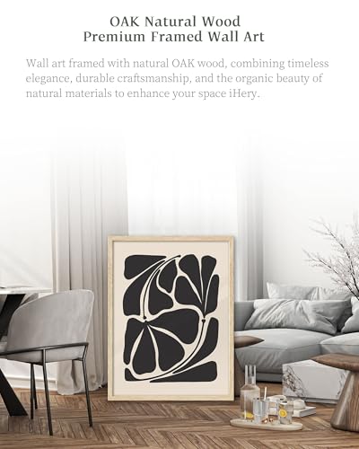 iHery 16x20in Black Beige Botanical Framed Abstract Wall Art - color: OAK Framed Plant, size: 20"L x 16"W