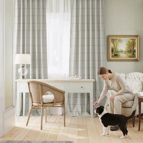 NICETOWN 100% Blackout Plaid Doorway Curtains, Black, W52xL80, 2 Panels - color: Black, size: 52"W x 80"L (Pack of 2)