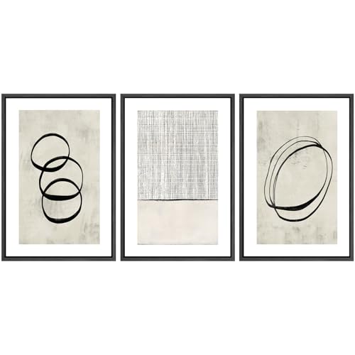 SIGNWIN Framed Canvas Print Wall Art Set Geometric Ring Grid Landscape Graffiti & Street Art Abstract Cozy Neutral Modern Art Decorative Nordic for Living Room, Bedroom, Office - 16"x24"x3 Black - color: A13-2207-b42, size: 16"x24"x3 Panels Black