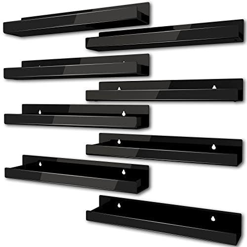 8 Pack 15 Inch Black Acrylic Floating Wall Shelves, Kids Bookshelf - color: 15in-black- 8 Pack