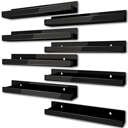 8 Pack 15 Inch Black Acrylic Floating Wall Shelves, Kids Bookshelf - color: 15in-black- 8 Pack